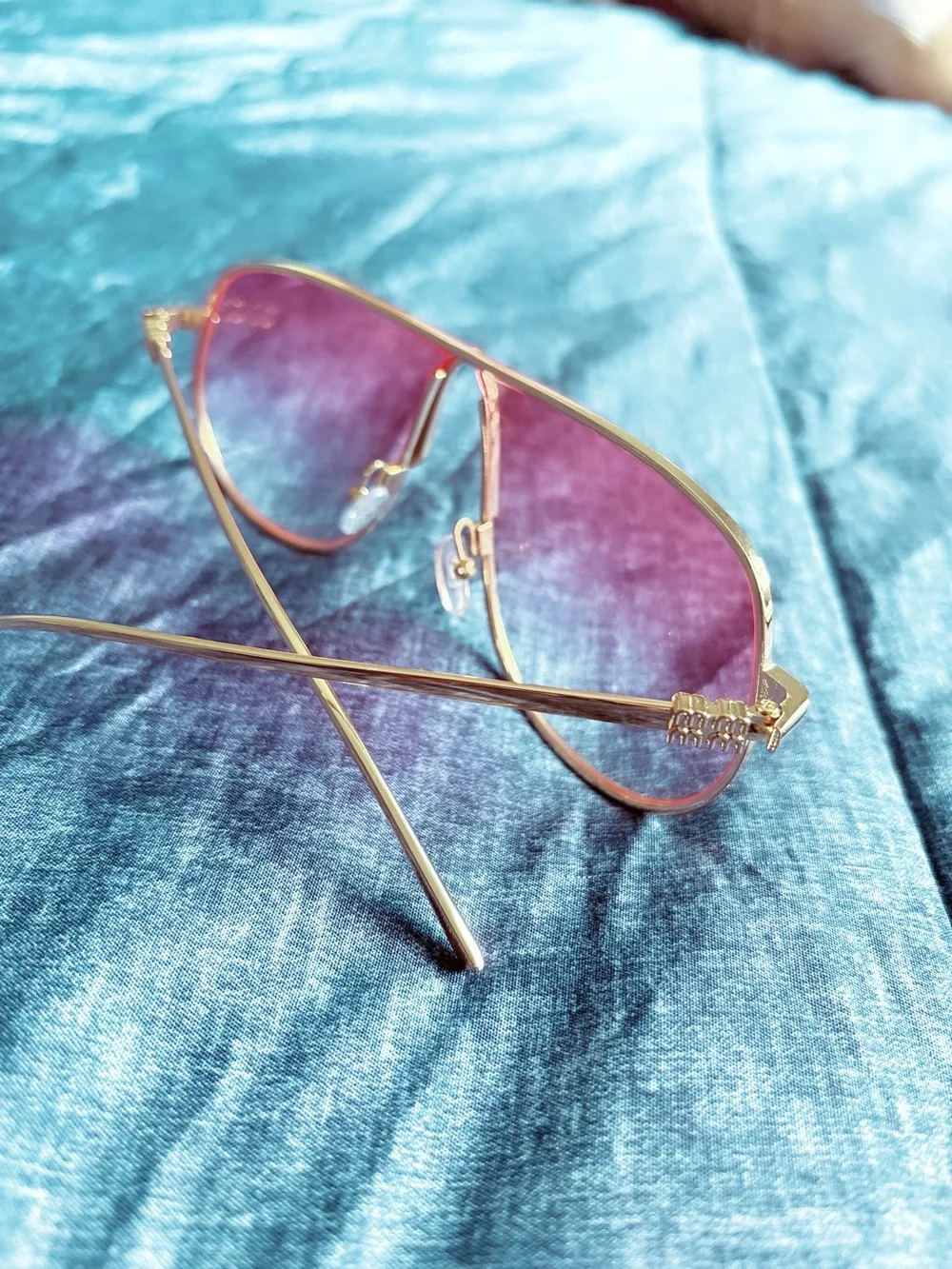 Pink Gradient Aviator Sunglasses Gold Tone Frame